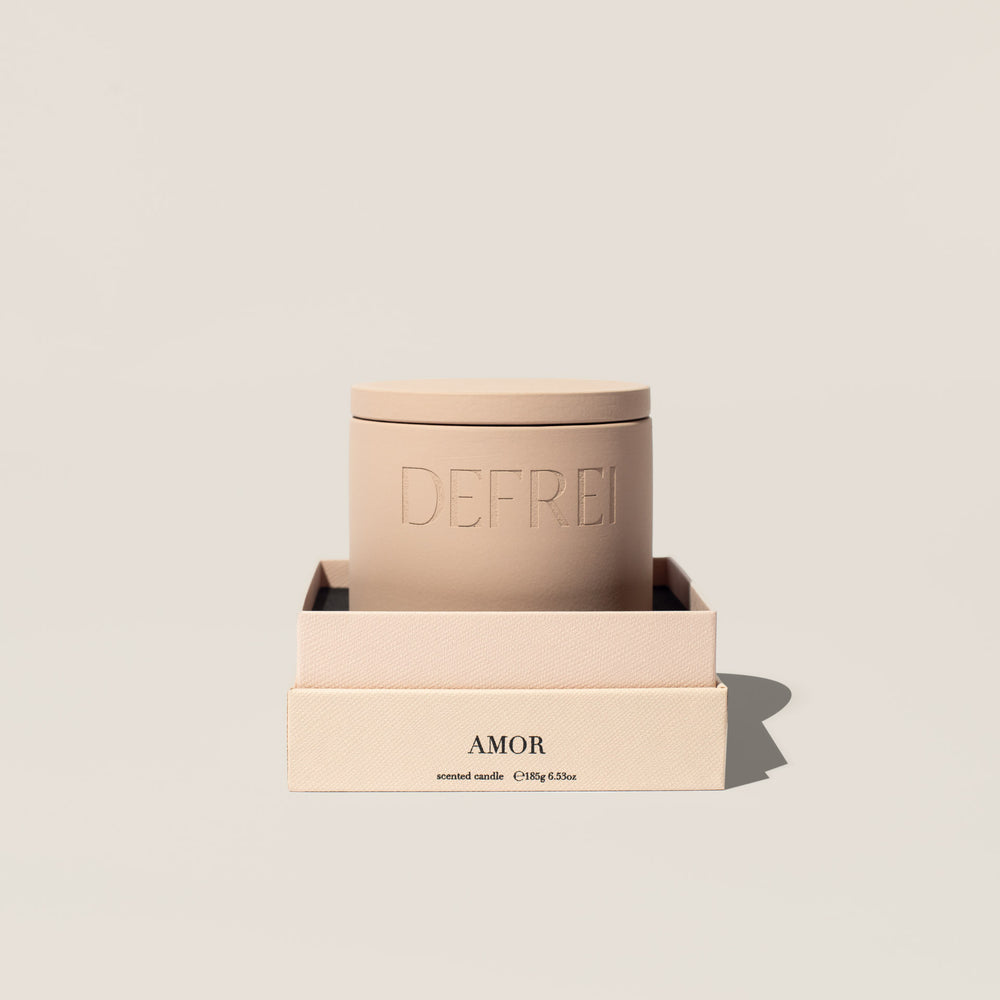 AMOR, luxury scented plant based hand poured candle box 